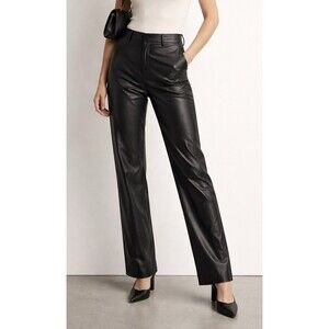 Babaton Black Faux Leather Straight Leg Pants – Size 8 Vegan Leather Chic